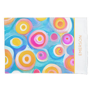 Abstract Circles Art Kids Name Decor Colourful Fun Pillowcase