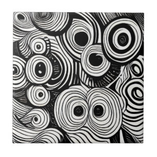 Abstract circles eyes art black white tile