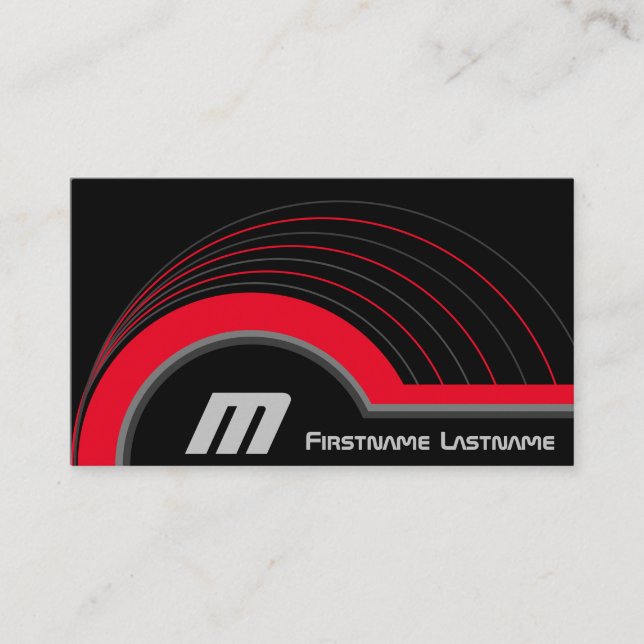 Abstract circles grey red shades elegant black business card (Front)