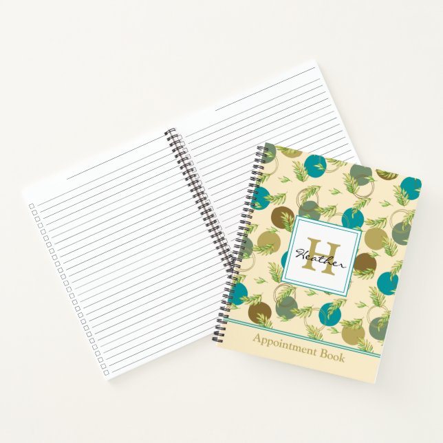 Abstract Circles & Leaves Monogram Appointment  Notebook (Inside)