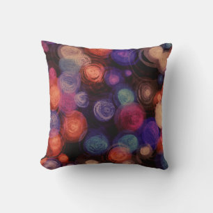 Abstract Circles Pink Orange Purple Black Throw Pillow