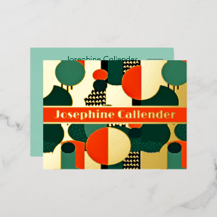 Abstract Circles Red and Green Foil Invitation Postcard