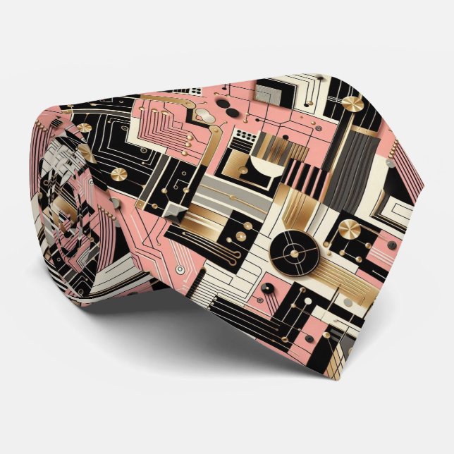 Abstract Circuit Board - Retro Mid Century Modern  Tie (Rolled)