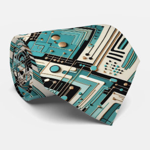 Abstract Circuit Board - Retro Mid Century Modern  Tie