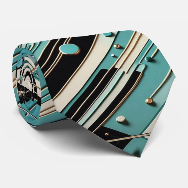 Abstract Circuit Board - Retro Mid Century Modern  Tie (Rolled)