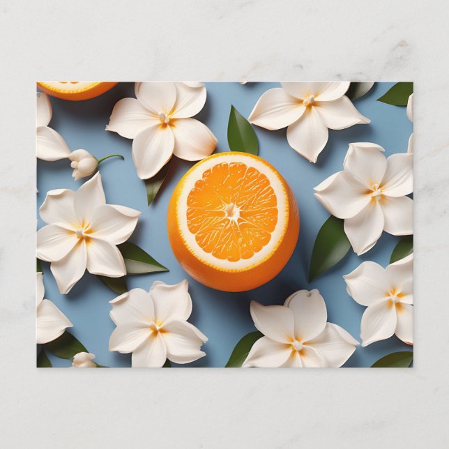Abstract Citrus Orange and Flowers Postcard (Front)