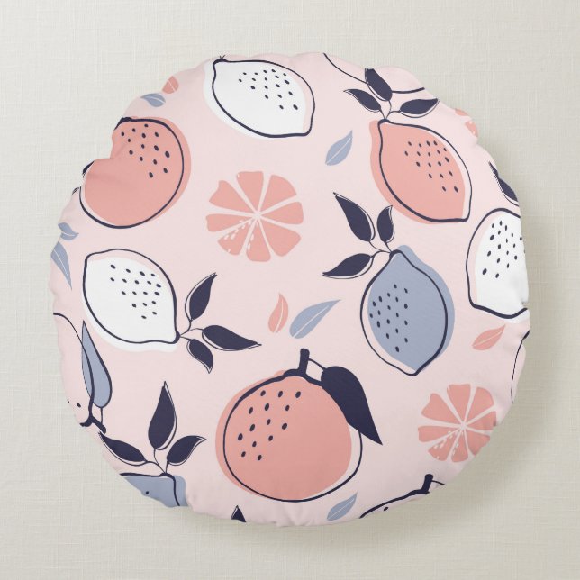 Abstract Citrus Pattern of Lemon and Oranges in Pa Round Pillow (Front)