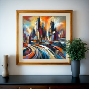 Abstract City Building Hard Pastel Drawing Poster