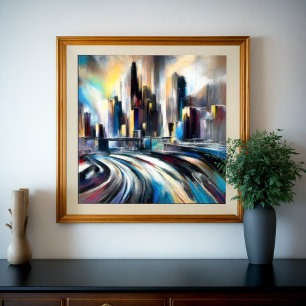 Abstract City Building Hard Pastel Drawing Poster