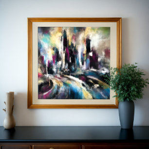 Abstract City Building Hard Pastel Drawing Poster