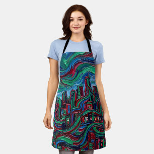 Abstract City Skyline Silhouette Jewel Apron