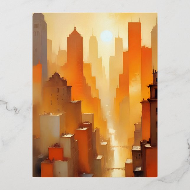 Abstract Cityscape Buildings Poster Background Art Foil Holiday Postcard (Front)