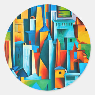 Abstract Cityscape Buildings Skyscrapers Art   Classic Round Sticker
