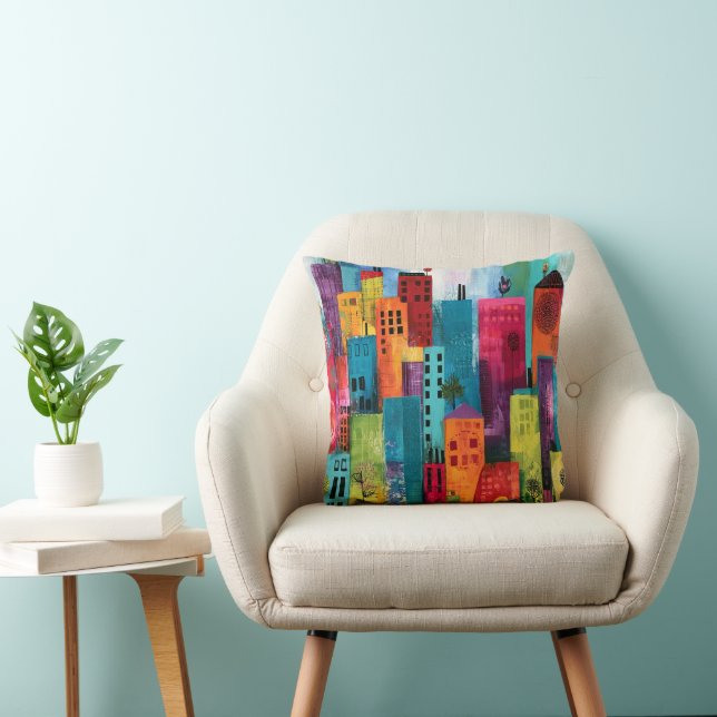 Abstract Cityscape Painting Throw Pillow (Chair)