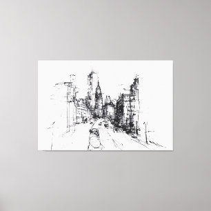 Abstract Cityscape View Sketch - Premium Canvas Print