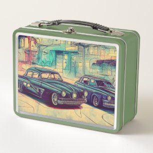 Abstract Classic Cars 1950s Metal Lunch Box