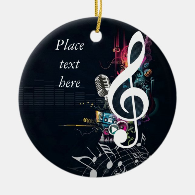 Abstract Cleft Note and Microphone Ceramic Ornament (Front)
