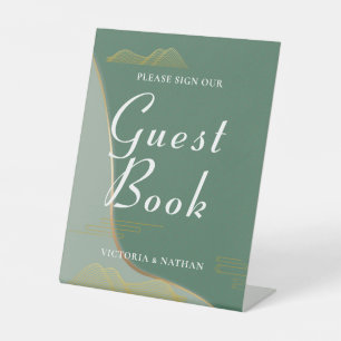 Abstract Cloud Pattern Gold Line Guestbook Pedestal Sign