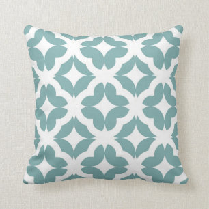 Abstract Clover Pattern in Sea Glass and White Throw Pillow