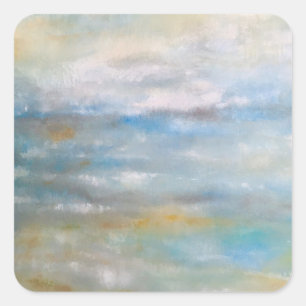 Abstract Coastal Beach Ocean Clouds Painting Square Sticker
