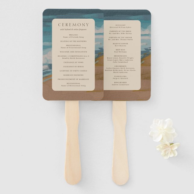 Abstract Coastal Chic Modern Wedding Hand Fan (Front and Back)