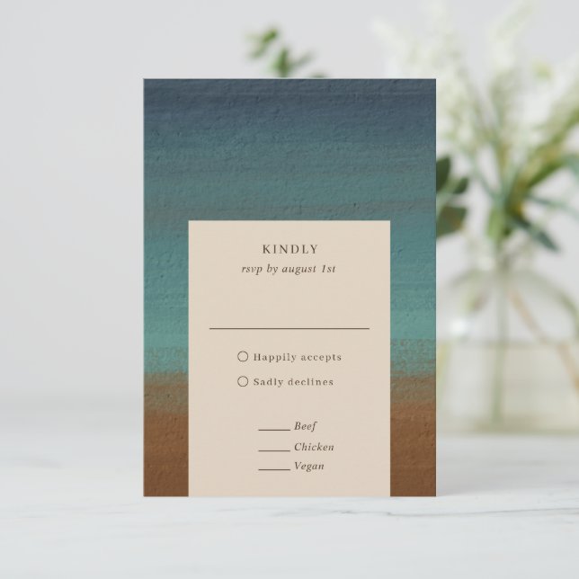 Abstract Coastal Chic Modern Wedding RSVP Card (Standing Front)