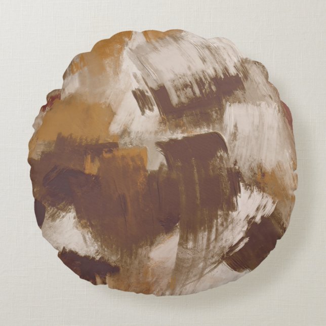 Abstract Coffee Colours Paint Strokes Round Pillow (Front)