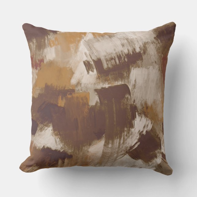 Abstract Coffee Colours Paint Strokes Throw Pillow (Front)