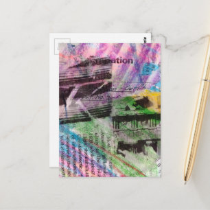 abstract collage architecture and words postcard