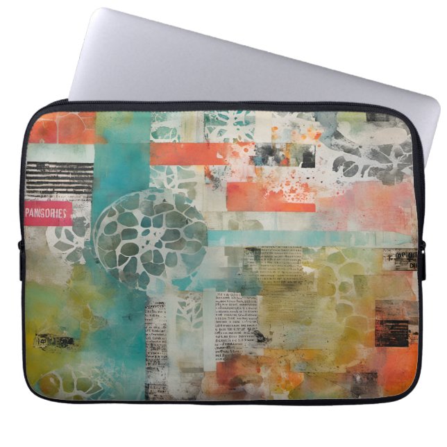 Abstract Collage Mixed Media Abstract Laptop Sleeve (Front)