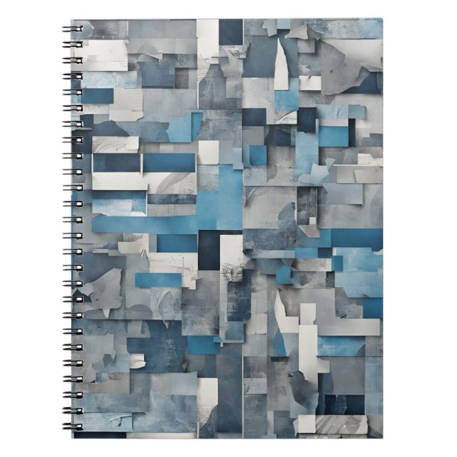 Abstract Collage Notebook – Shades of Blue and Gre (Front)