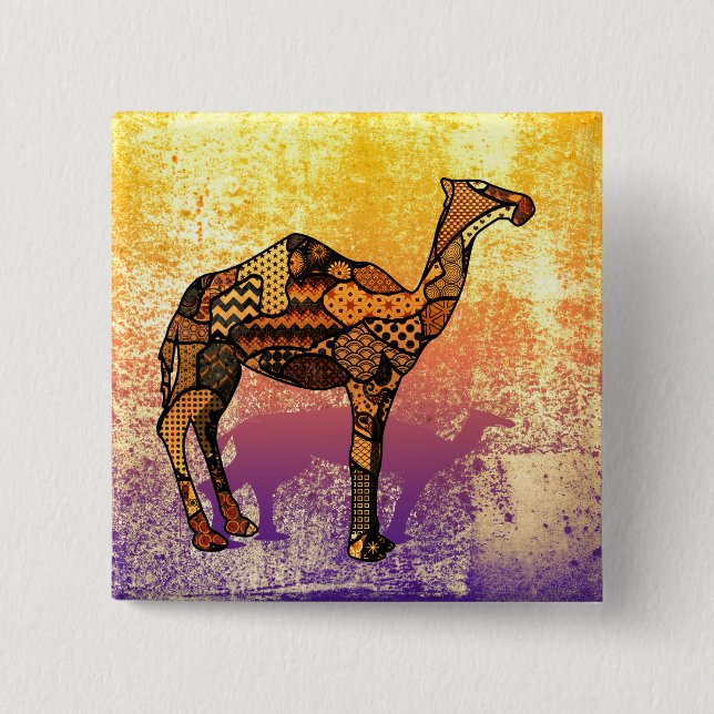 Abstract Collage Ozzy the Camel ID102 2 Inch Square Button (Front)