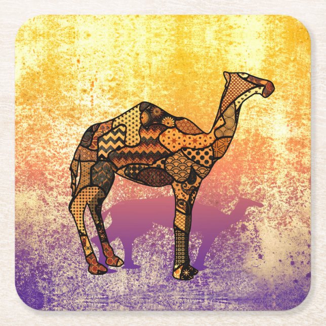 Abstract Collage Ozzy the Camel ID102 Square Paper Coaster (Front)