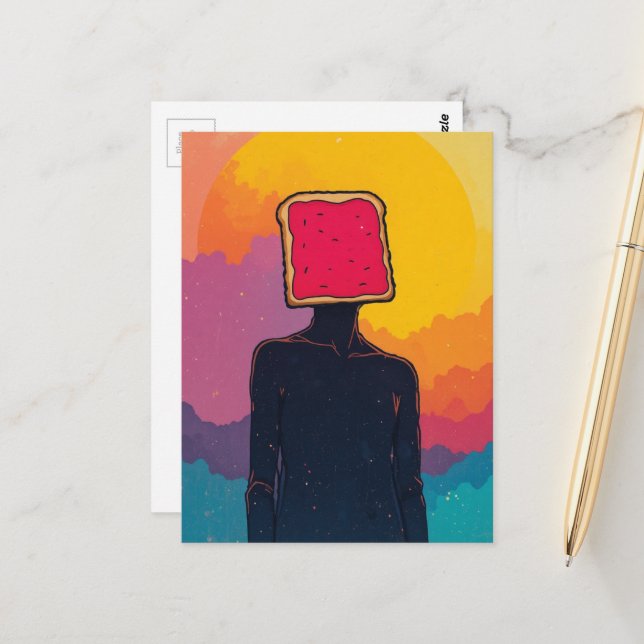 abstract collage with face of toast and jam postcard (Front/Back In Situ)