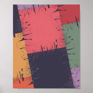 Abstract Color Blocks with Paint Splatter Effect Poster
