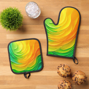 Abstract Color Energy Flow Design Oven Mitt & Pot Holder Set