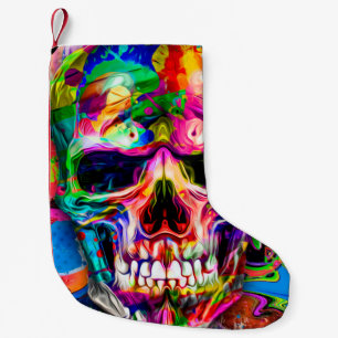 abstract colorful background with colorful skullar small christmas stocking