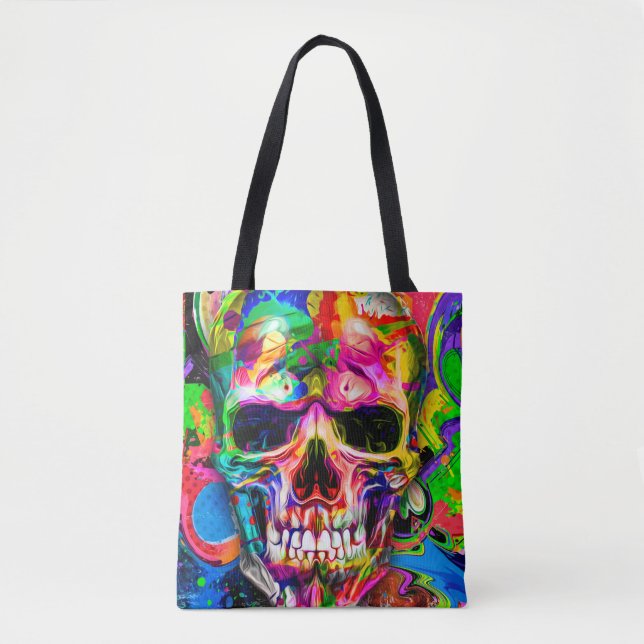 abstract colorful background with colorful skullar tote bag (Front)