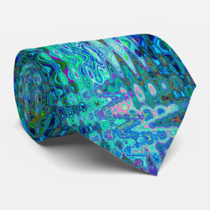 Abstract Colorful Blue Wavy Mosaic Retro Tie