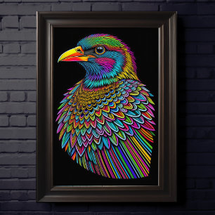 Abstract Colorful Drawing of A Bird  2:3 Poster