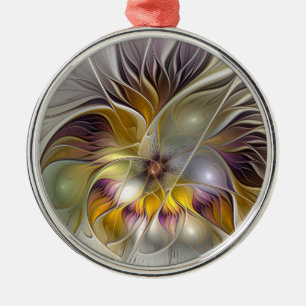 Abstract Colorful Fantasy Flower Fractal Art Metal Ornament