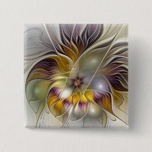 Abstract Colorful Fantasy Flower Modern Fractal 2 Inch Square Button