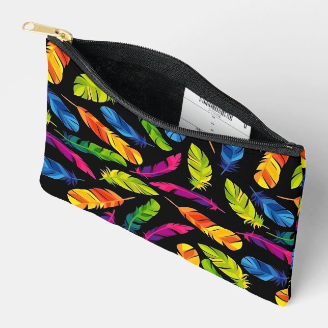 Abstract colorful feather explosion accessory pouch (Open)