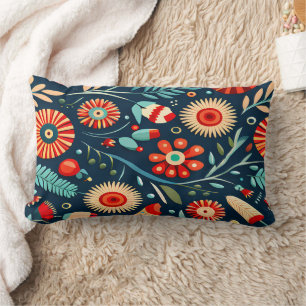  Abstract Colorful Flowers and Leaves Pattern Lumbar Pillow