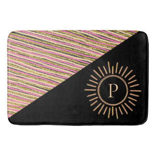 Abstract Colorful Modern Monogram Pink Yellow Gold Bath Mat