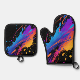 Abstract Colorful Paint Splatter Background Oven Mitt & Pot Holder Set