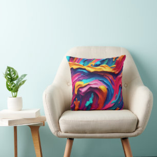 Abstract Colorful Paint Strokes Throw Pillow