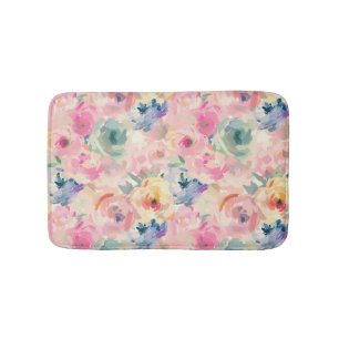 Abstract Colorful Pastel Flowers Floral Pattern Bath Mat