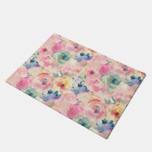 Abstract Colorful Pastel Flowers Floral Pattern Doormat