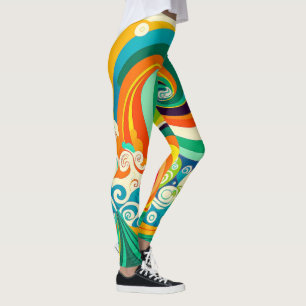 Abstract Colorful Retro 70s Hippie Waves Artwork   Leggings